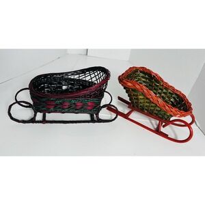 Vintage Wicker 10" Winter Christmas Sleigh (2) Old World - Great for Decorating!